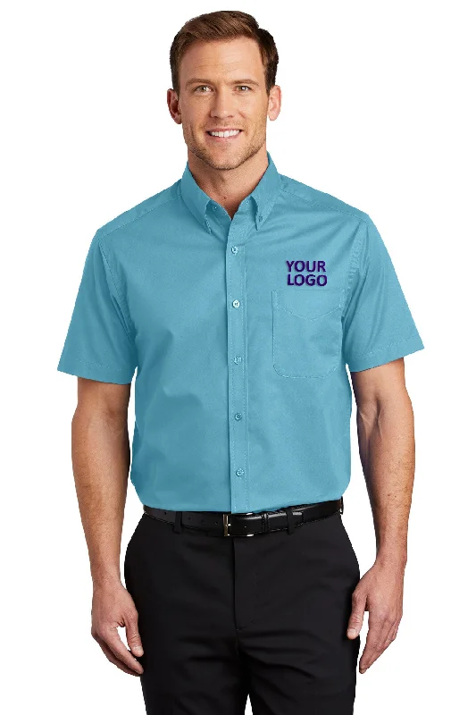 Double-sided Wear Port Authority Tall Short Sleeve Custom Easy Care Shirts, Maui Blue Double-sided Wear Port Authority Tall Short Sleeve Custom Easy Care Shirts, Maui Blue