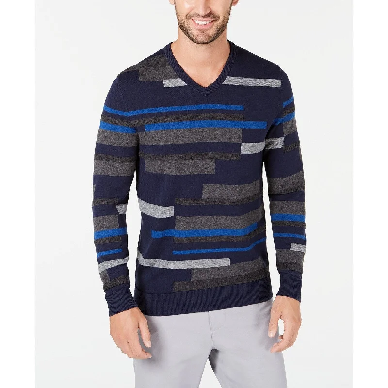 Knowledge And Elegance Alfani Men's Textured Striped V-Neck Sweater Dark Blue Size 2 Extra Large - XX-Large Knowledge And Elegance Alfani Men's Textured Striped V-Neck Sweater Dark Blue Size 2 Extra Large - XX-Large
