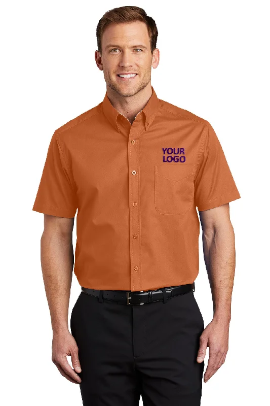 Autumn Selection Port Authority Tall Short Sleeve Custom Easy Care Shirts, Texas Orange/ Light Stone Autumn Selection Port Authority Tall Short Sleeve Custom Easy Care Shirts, Texas Orange/ Light Stone