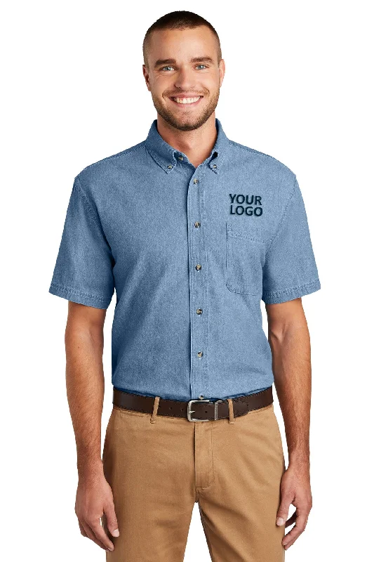Versatile Casuals Port & Company Short Sleeve Custom Denim Shirts, Faded Blue