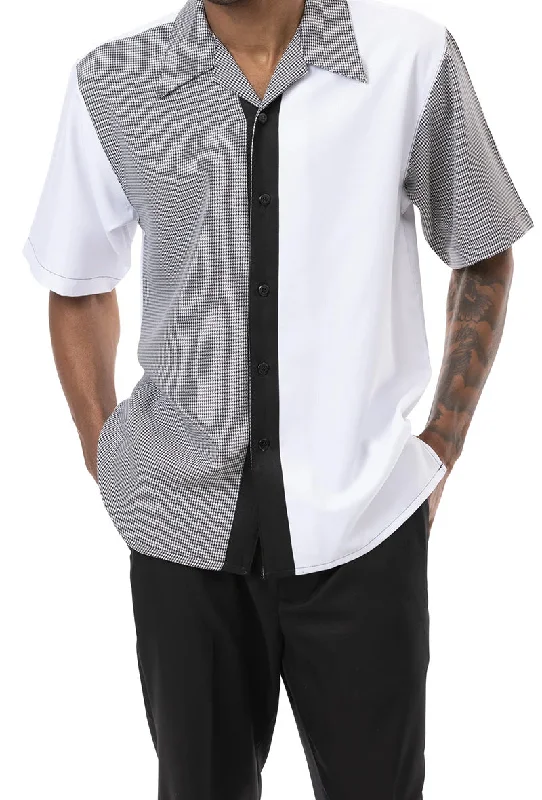 Body Design Black Short Sleeve Vertical Color Block Walking Suit Set