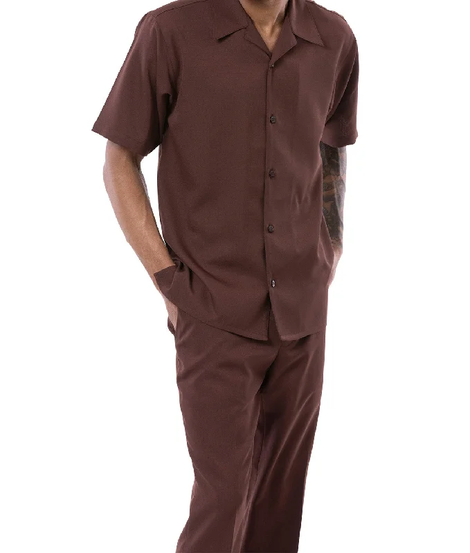 Personal Design Solid Brown Walking Suit 2 Piece Short Sleeve Set