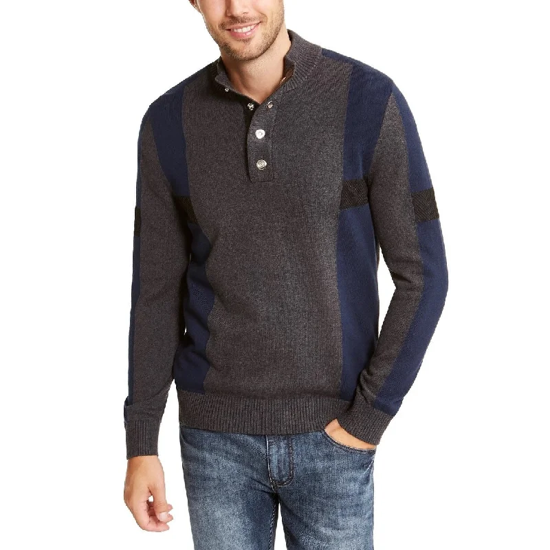 Exquisite Fabrics INC International Concepts Men's Snap Henley Sweater Gray Size XS