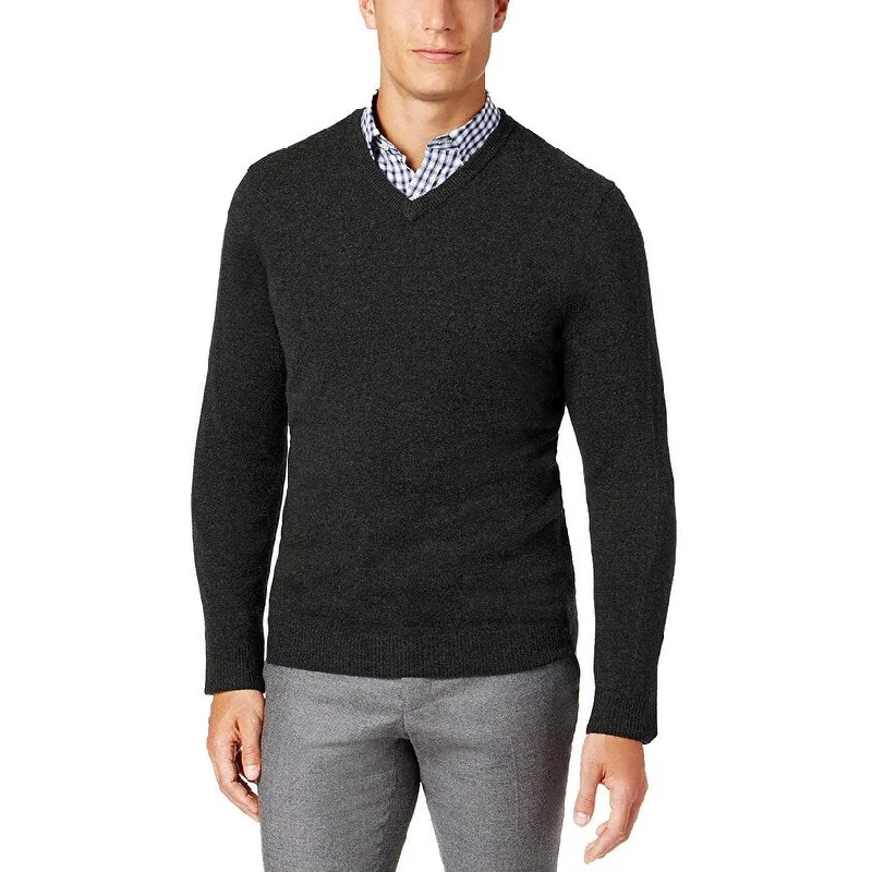 Easy Chic Club Room Men's Solid V-Neck Merino Wool Blend Sweater Black Size S - Small