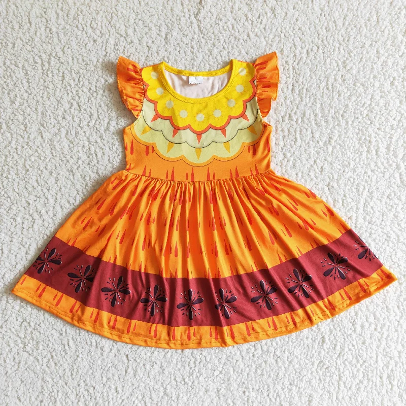 Age-reducing Style DSD0006 Orange Yellow Princess Cartoon Girls Flutter Sleeve Dresses Age-reducing Style DSD0006 Orange Yellow Princess Cartoon Girls Flutter Sleeve Dresses