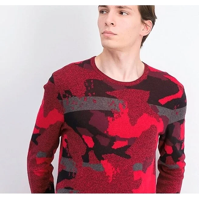 Luxury Fashion Alfani Men's Abstract Jacquard Crewneck Sweater Red Size Small