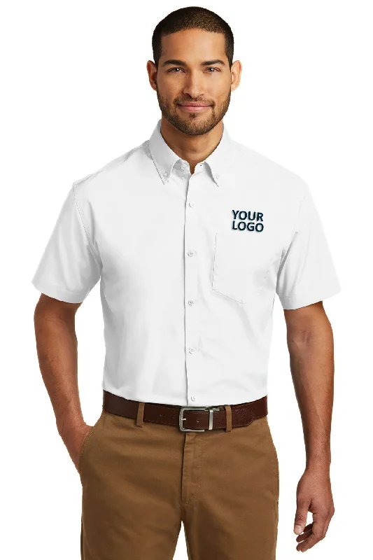 All-Day Outfits Port Authority Short Sleeve Carefree Custom Poplin Shirts, White