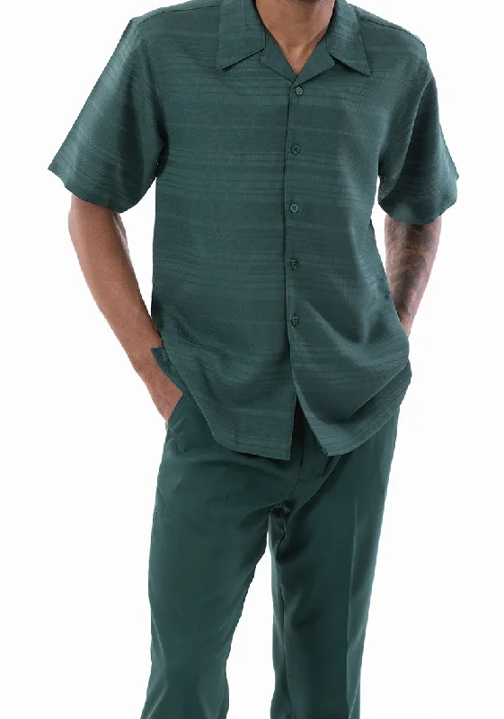 Elegant Comfort Emerald Green Tone on Tone Horizontal Stripes Walking Suit 2 Piece Short Sleeve Set Elegant Comfort Emerald Green Tone on Tone Horizontal Stripes Walking Suit 2 Piece Short Sleeve Set