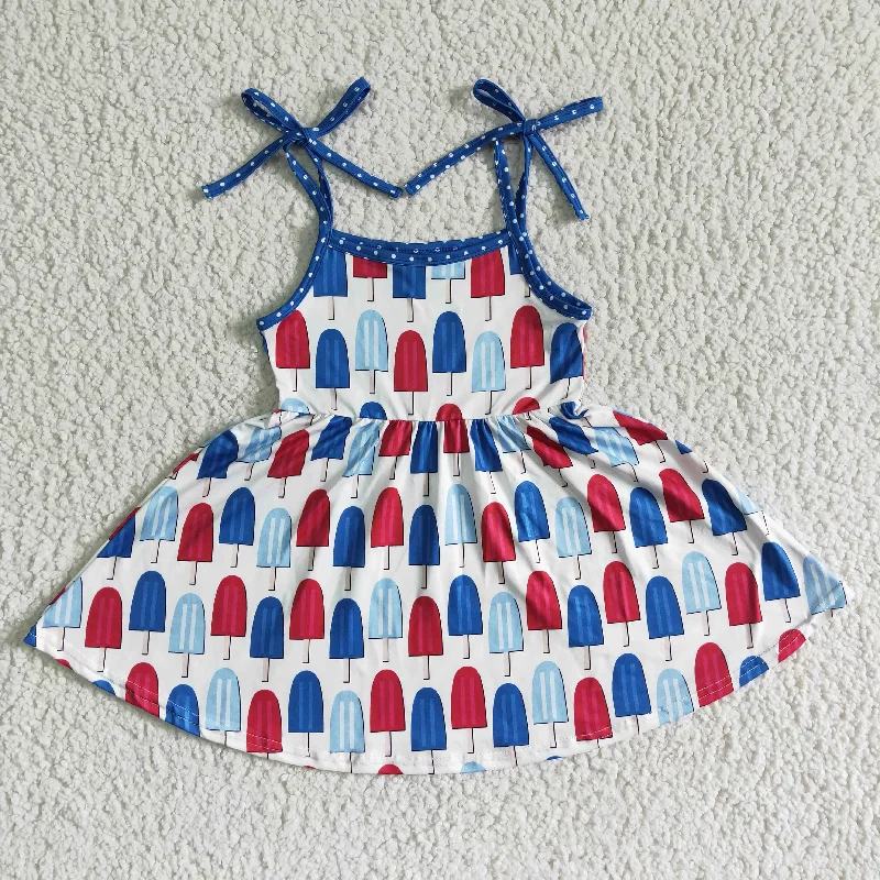 Ultra-lightweight A16-15 4th Of July Ice Cream Popsicle Red Blue Girls Sleeveless Dresses Ultra-lightweight A16-15 4th Of July Ice Cream Popsicle Red Blue Girls Sleeveless Dresses