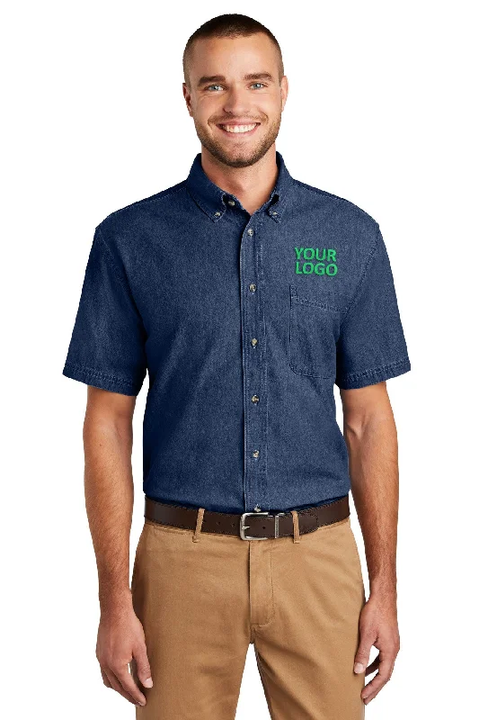 Comfy Layers Port & Company Short Sleeve Custom Denim Shirts, Ink Blue
