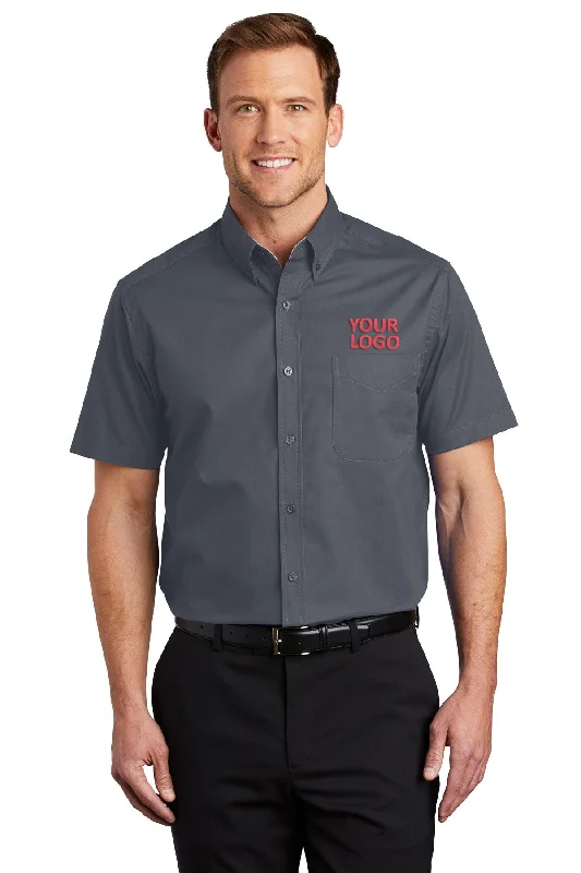 Short Design Port Authority Tall Short Sleeve Custom Easy Care Shirts, Steel Grey/ Light Stone Short Design Port Authority Tall Short Sleeve Custom Easy Care Shirts, Steel Grey/ Light Stone