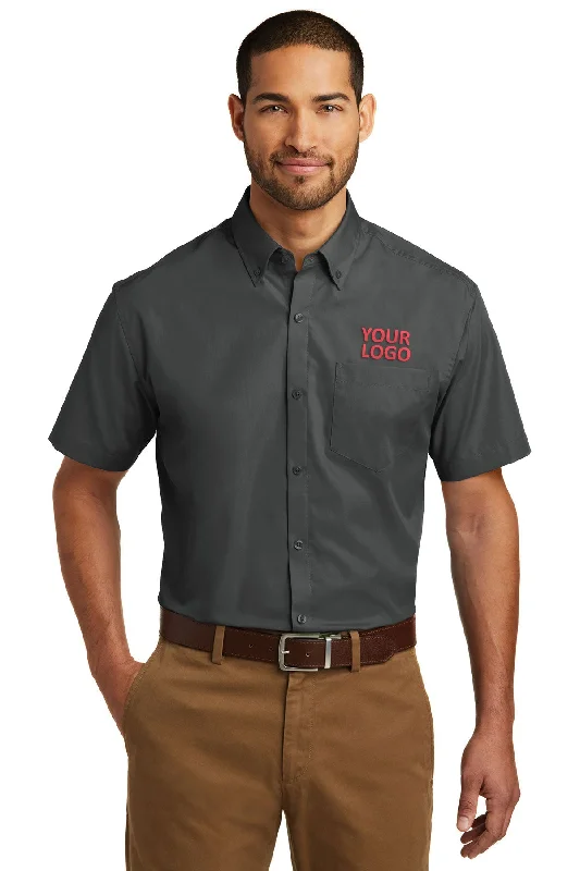 Comfy Chic Wear Port Authority Short Sleeve Carefree Custom Poplin Shirts, Graphite