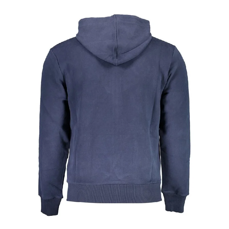 La Martina Elegant Blue Hooded Sweatshirt with Zip Men's Detail