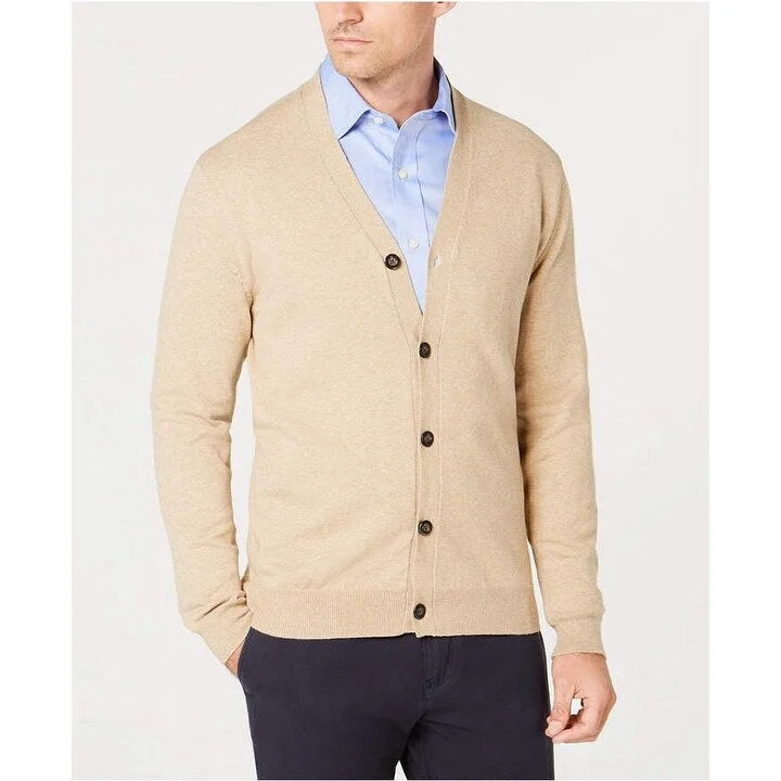 Fashion Comfort Club Room Men's Sweater Plum Button Down V-Neck Cardigan Toast Size S