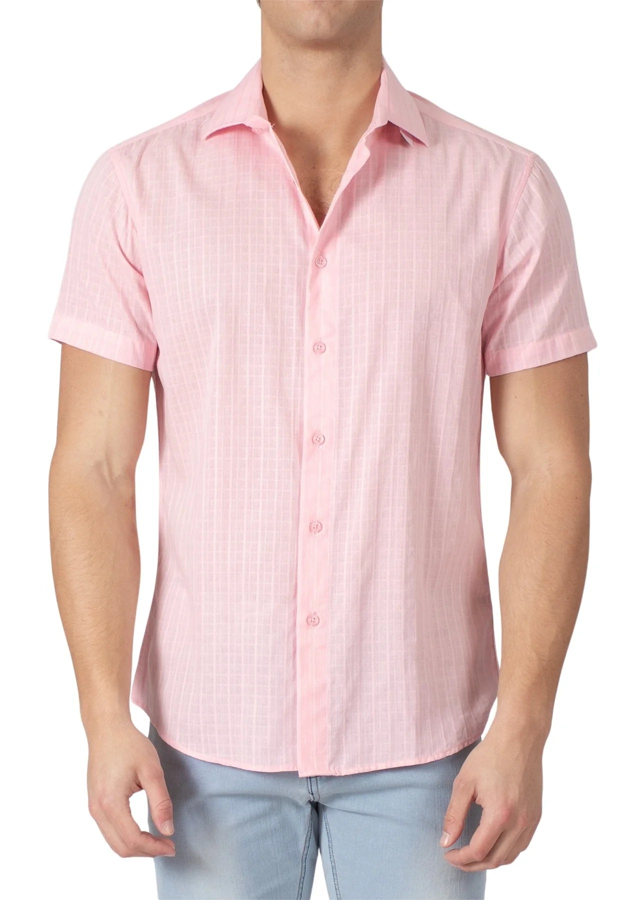 Exquisite Craftsmanship Bespoke Collection Button Up Short Sleeve Shirt - Pink
