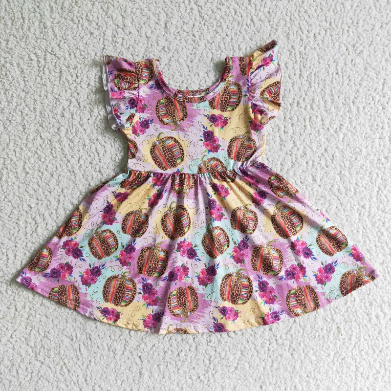 Trendy Comfort Wear GSD0132 Halloween Pumpkin Pink Floral Leopard Girls Short Sleeve Dresses Trendy Comfort Wear GSD0132 Halloween Pumpkin Pink Floral Leopard Girls Short Sleeve Dresses