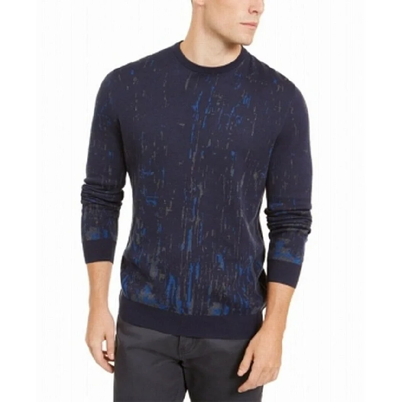 Slim Fit Alfani Men's Paint Splatter Crewneck Sweater Blue Size XX-Large