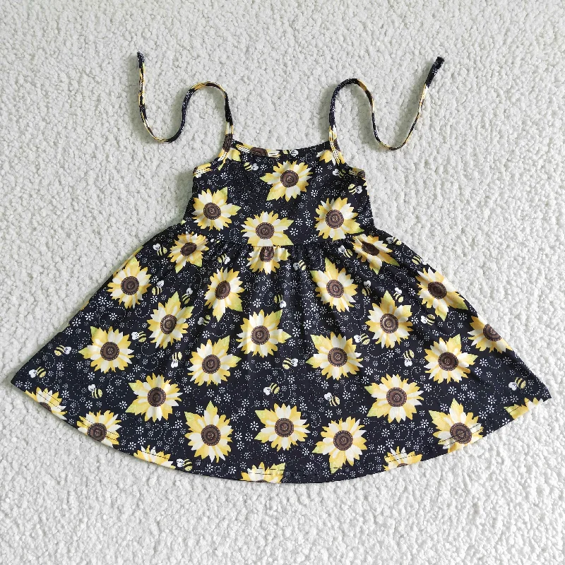 Dessert Matching GSD0036 Black Yellow Sunflower Girls Sleeveless Dresses