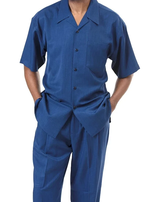 High Street Fashion Men's 2 Piece Walking Suit Summer Short Sleeves in Sapphire