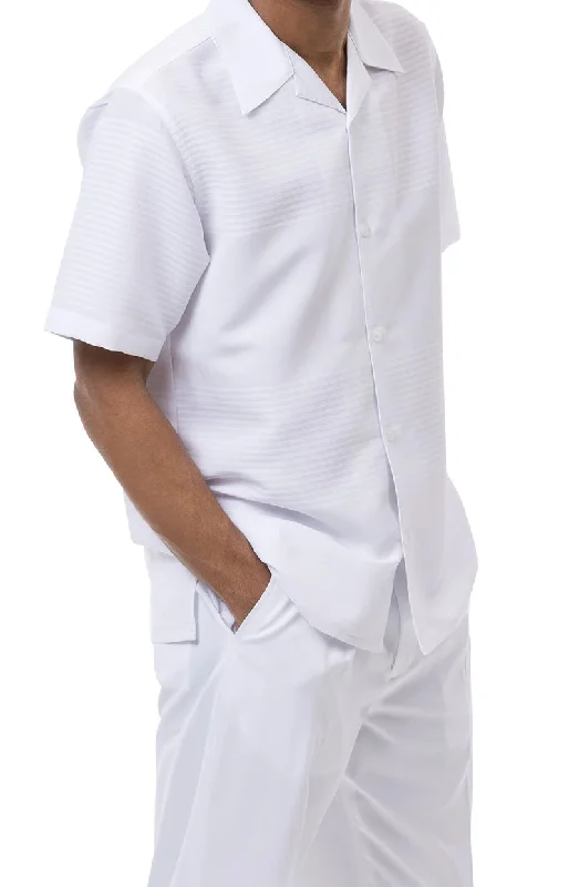 New Products White Tone on Tone 2 Piece Short Sleeve Walking Suit Set