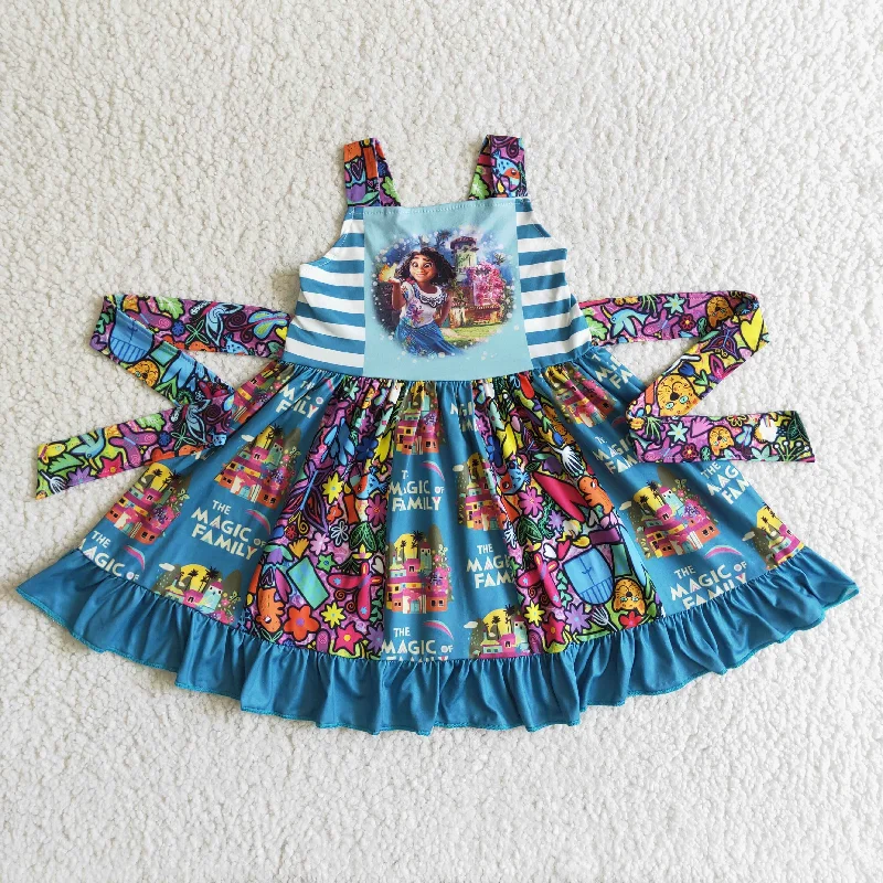 Must-have For Fashion Clearance GSD0017 Blue Princess Cartoon Girls Belt Patchwork Sleeveless Dresses Must-have For Fashion Clearance GSD0017 Blue Princess Cartoon Girls Belt Patchwork Sleeveless Dresses