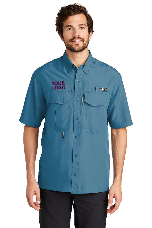 Warm Wear Eddie Bauer Short Sleeve Performance Branded Fishing Shirts, Gulf Teal