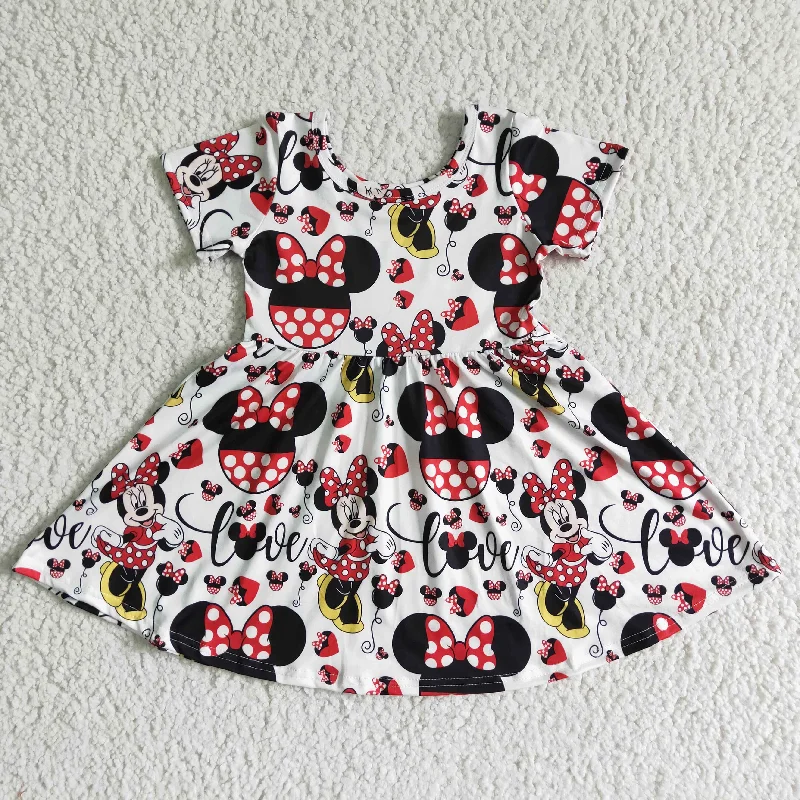 Casual And Versatile GSD0044 Valentine Love Red Cartoon Girls Short Sleeve Dresses