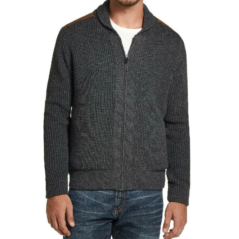 Warm Atmosphere Weatherproof Vintage Men's Full-Zip Swacket With Suede Patches Gray Size Small - Medium Warm Atmosphere Weatherproof Vintage Men's Full-Zip Swacket With Suede Patches Gray Size Small - Medium