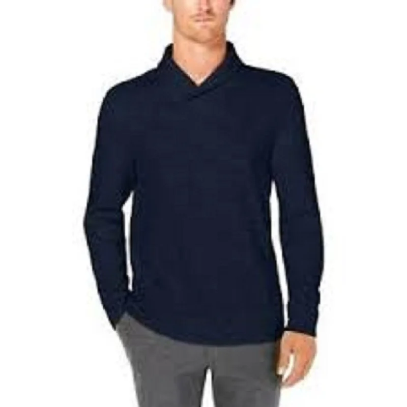 Versatile Casuals Tasso Elba Men's Contrast Shawl-Collar Supima Cotton Sweater Dark Blue Size Large