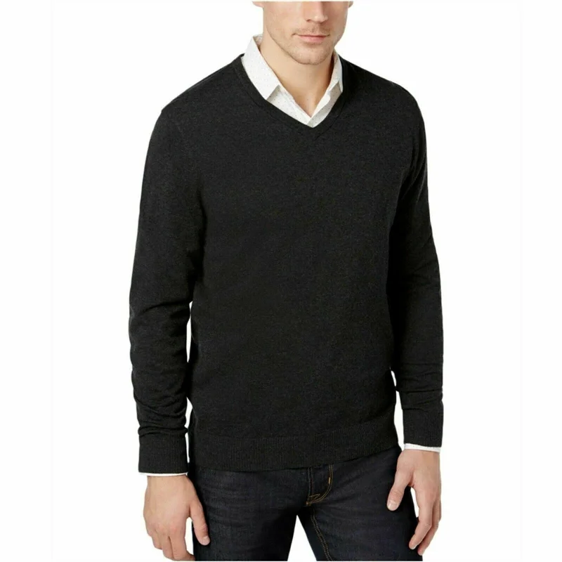 Fresh And Natural Alfani Men's Solid V-Neck Cotton Sweater Black Size Medium