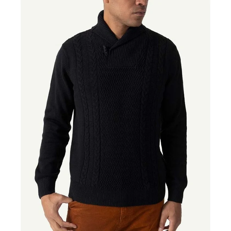 French Retro Sean John Men's Tri-Pattern Shawl Collar Sweater Black Size Medium