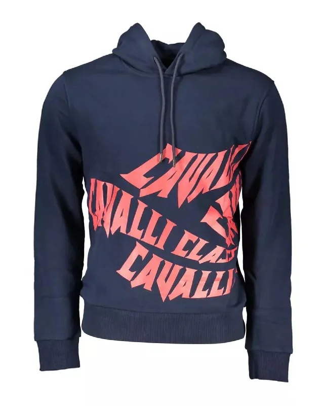 Cavalli Class  Mens Blue Hooded Sweatshirt with Logo