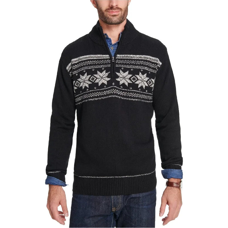 Weatherproof Mens Snowflake Knit Pullover Sweater, Black, Small