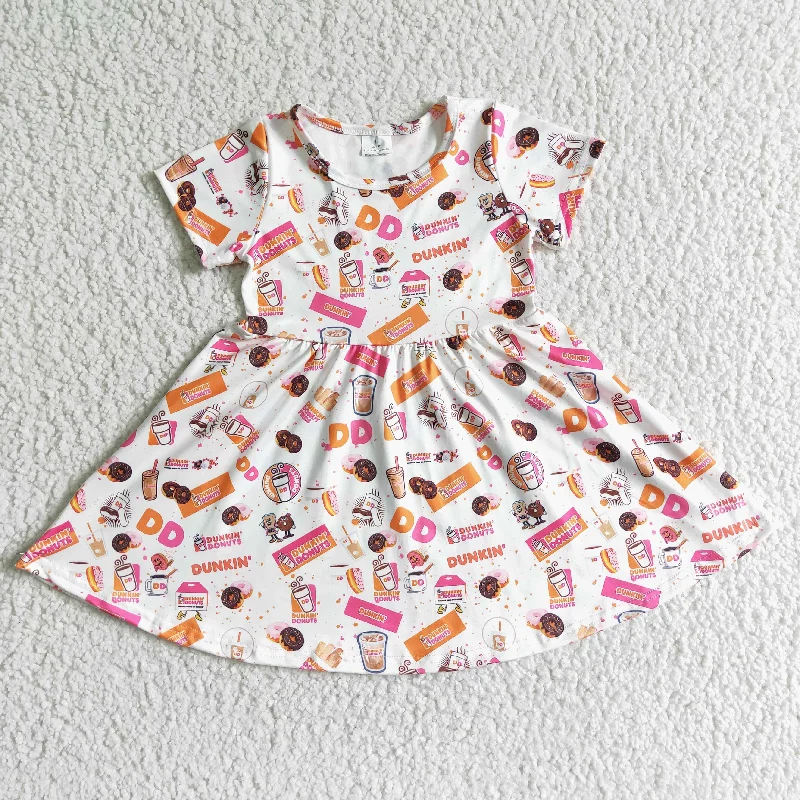 Cozy Chic Trends Clearance D2-16 Pink Food Doughnut Girls Short Sleeve Dresses