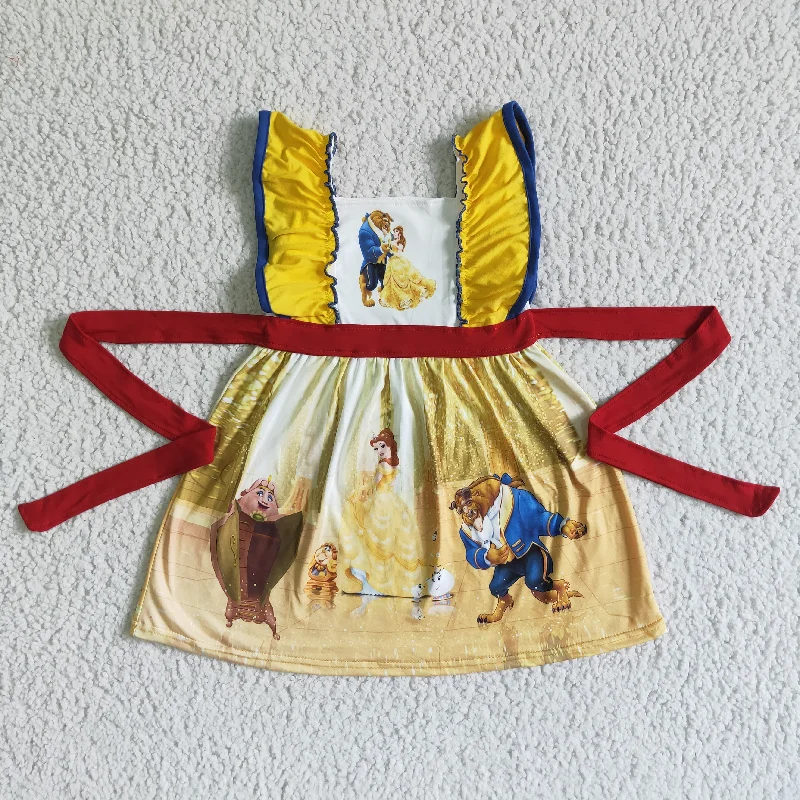 Soft Fabric Looks Clearance A10-22 Yellow Cartoon Princess Belt Girls Flutter Sleeve Dresses Soft Fabric Looks Clearance A10-22 Yellow Cartoon Princess Belt Girls Flutter Sleeve Dresses