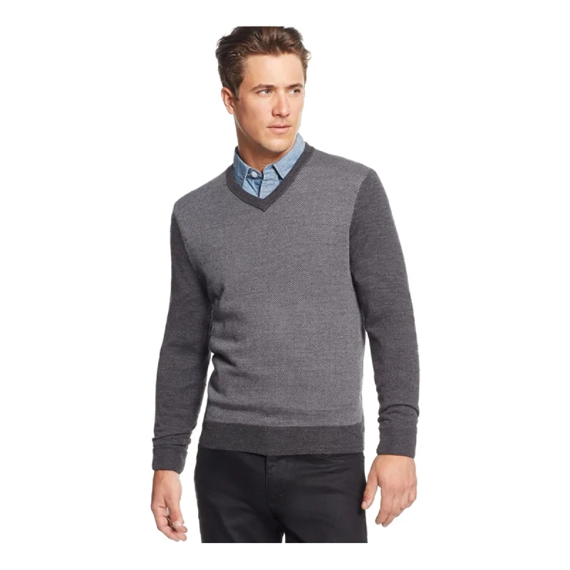 Club Room Mens Merino Wool Herringbone Pullover Sweater