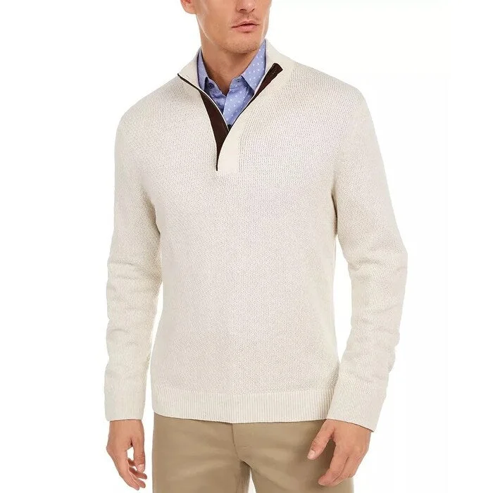 Youthful Street Fashion Tasso Elba Men's Supima Cotton Textured 1/4-Zip Sweater Beige Size Large Youthful Street Fashion Tasso Elba Men's Supima Cotton Textured 1/4-Zip Sweater Beige Size Large