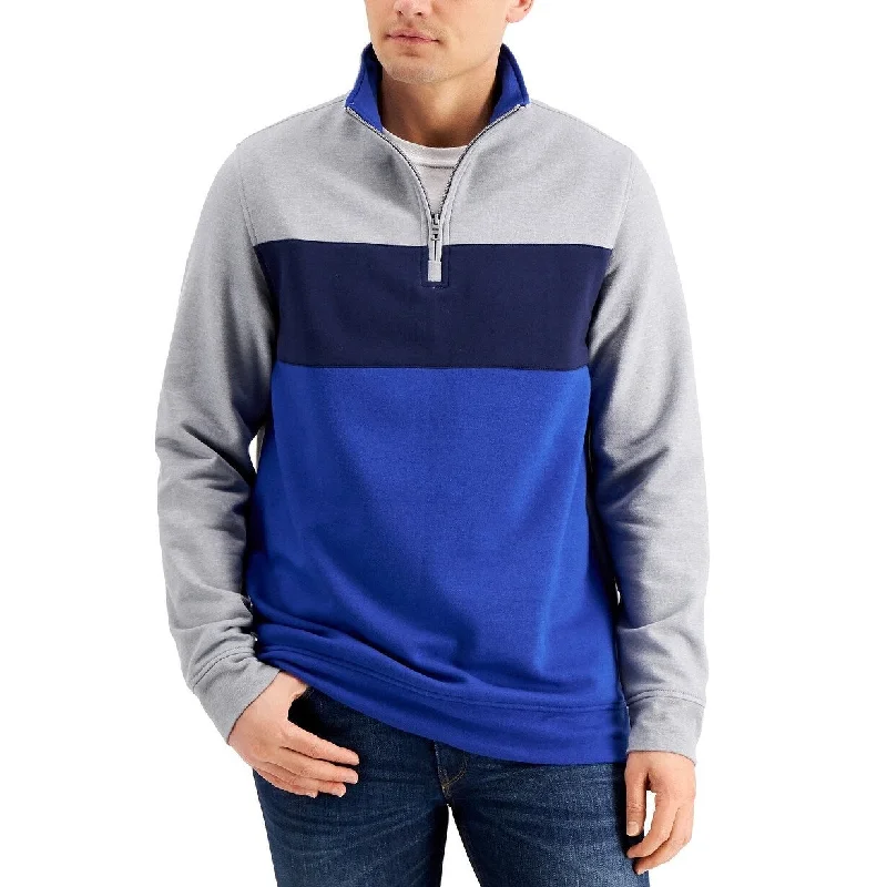 Perfect Tailoring Club Room Men's Colorblocked 1/4-Zip Fleece Sweatshirt Blue Size Large Perfect Tailoring Club Room Men's Colorblocked 1/4-Zip Fleece Sweatshirt Blue Size Large