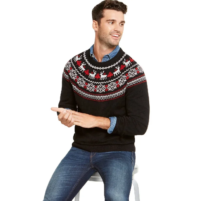 Trendy Layers Charter Club Men's Fair-Isle Family Family Sweater Black Size Large