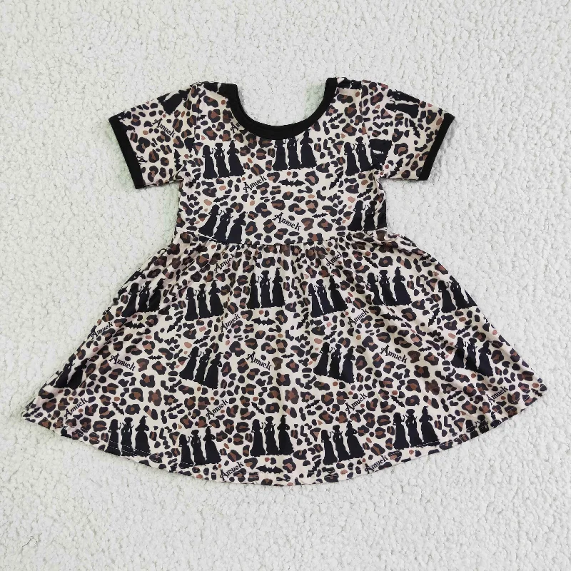 Soft Wearables GSD0105 Halloween Witch Leopard Girls Short Sleeve Dresses