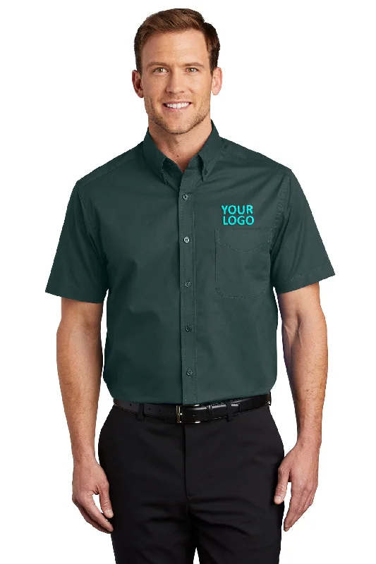 Casual Comfort Wear Port Authority Short Sleeve Easy Care Custom Shirts, Dark Green/Navy Casual Comfort Wear Port Authority Short Sleeve Easy Care Custom Shirts, Dark Green/Navy