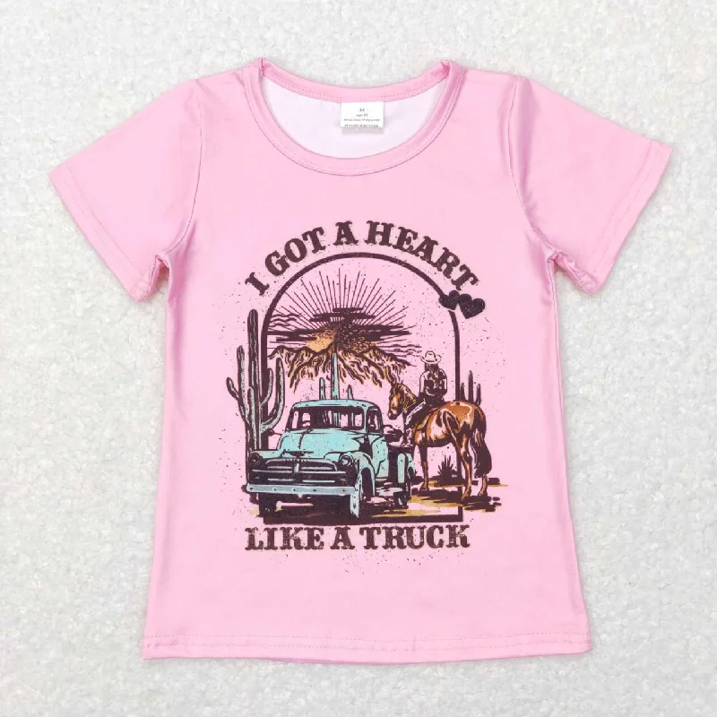 GT0406  Pink Like A truck Rodeo Cowboy  Girls Short Sleeve Top T-shirts