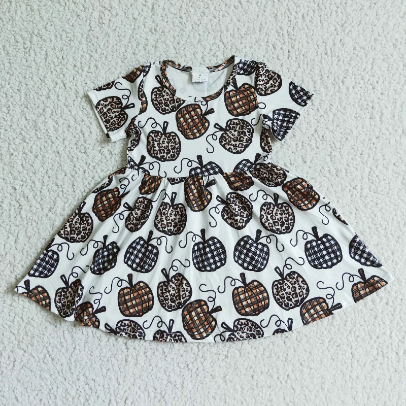 Light Fit E4-30 Halloween Leopard Pumpkin Print Girls Short SLeeve Dresses