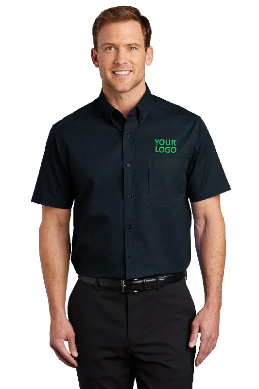 Relaxed Fits Port Authority Short Sleeve Easy Care Custom Shirts, Classic Navy/Light Stone Relaxed Fits Port Authority Short Sleeve Easy Care Custom Shirts, Classic Navy/Light Stone