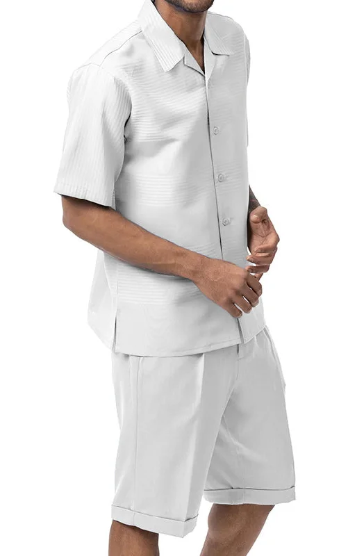 Free And Comfortable (XL) White Tone on Tone 2 Piece Short Sleeve Walking Suit Set with Shorts Free And Comfortable (XL) White Tone on Tone 2 Piece Short Sleeve Walking Suit Set with Shorts