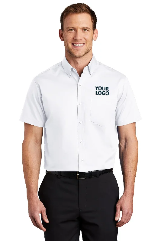Simple Style Port Authority Short Sleeve SuperPro Custom Twill Shirts, White