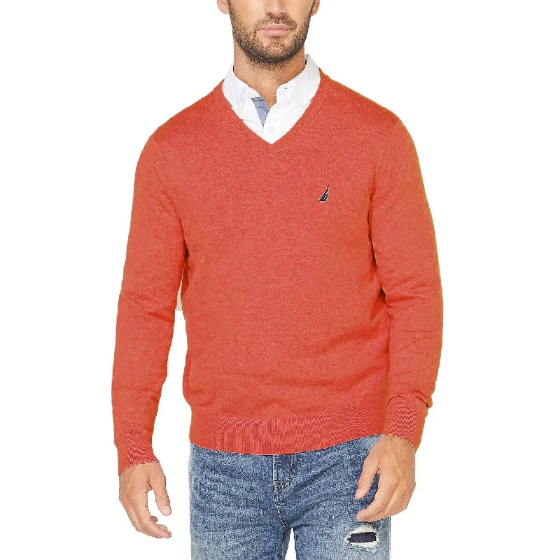 Comfortable Looks Nautica Men's Lightweight Jersey V-Neck Sweater Orange Size Extra Large - X-Large