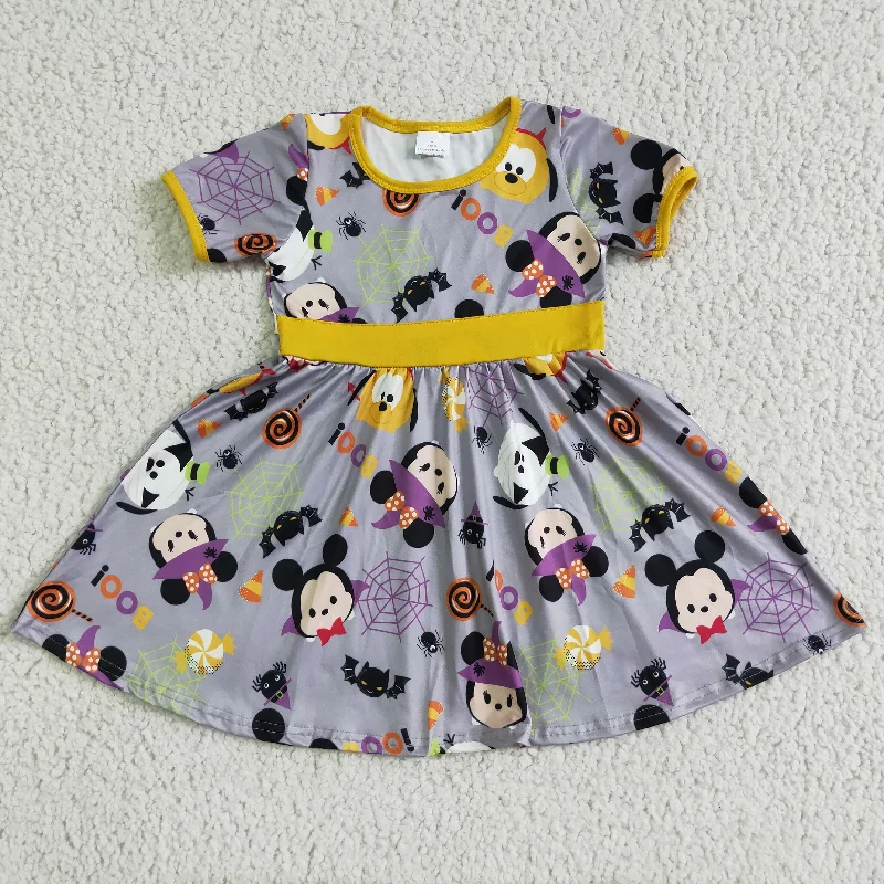 Cozy Lifestyle GSD0133 Halloween Purple Yellow Mouse Cartoon Girls Short Sleeve Dresses