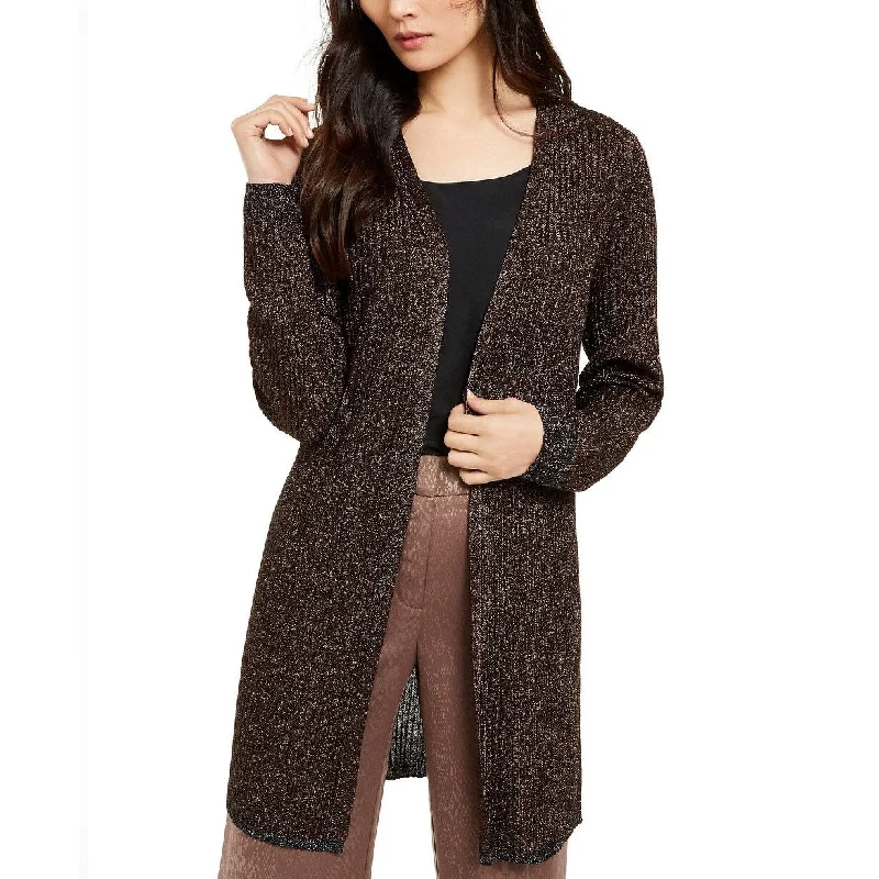 Unique Prints Alfani Women's Ribbed Metallic Cardigan Orange Size Large
