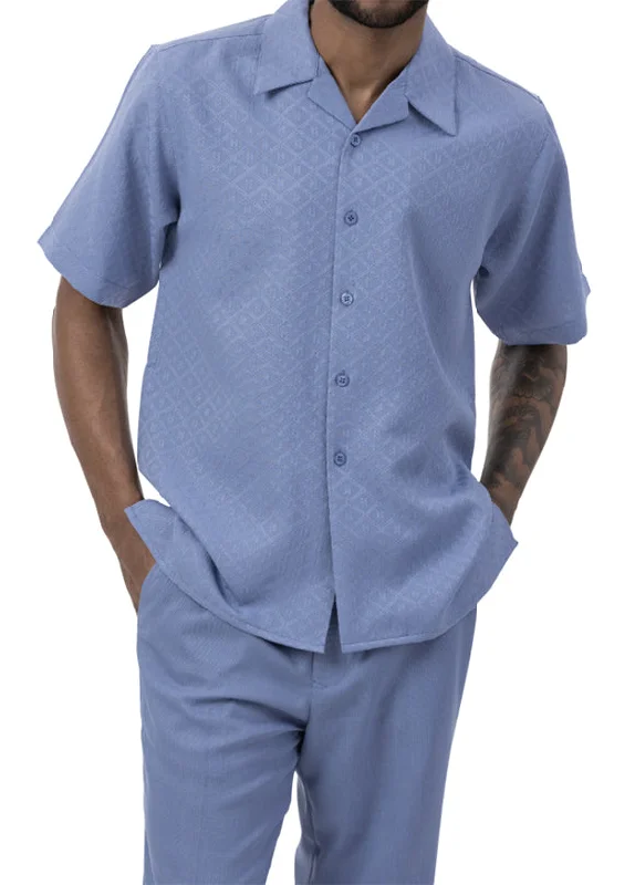 Energy Wear Powder Blue Diamond Tone on Tone 2 Piece Walking Suit Summer Short Sleeves Energy Wear Powder Blue Diamond Tone on Tone 2 Piece Walking Suit Summer Short Sleeves